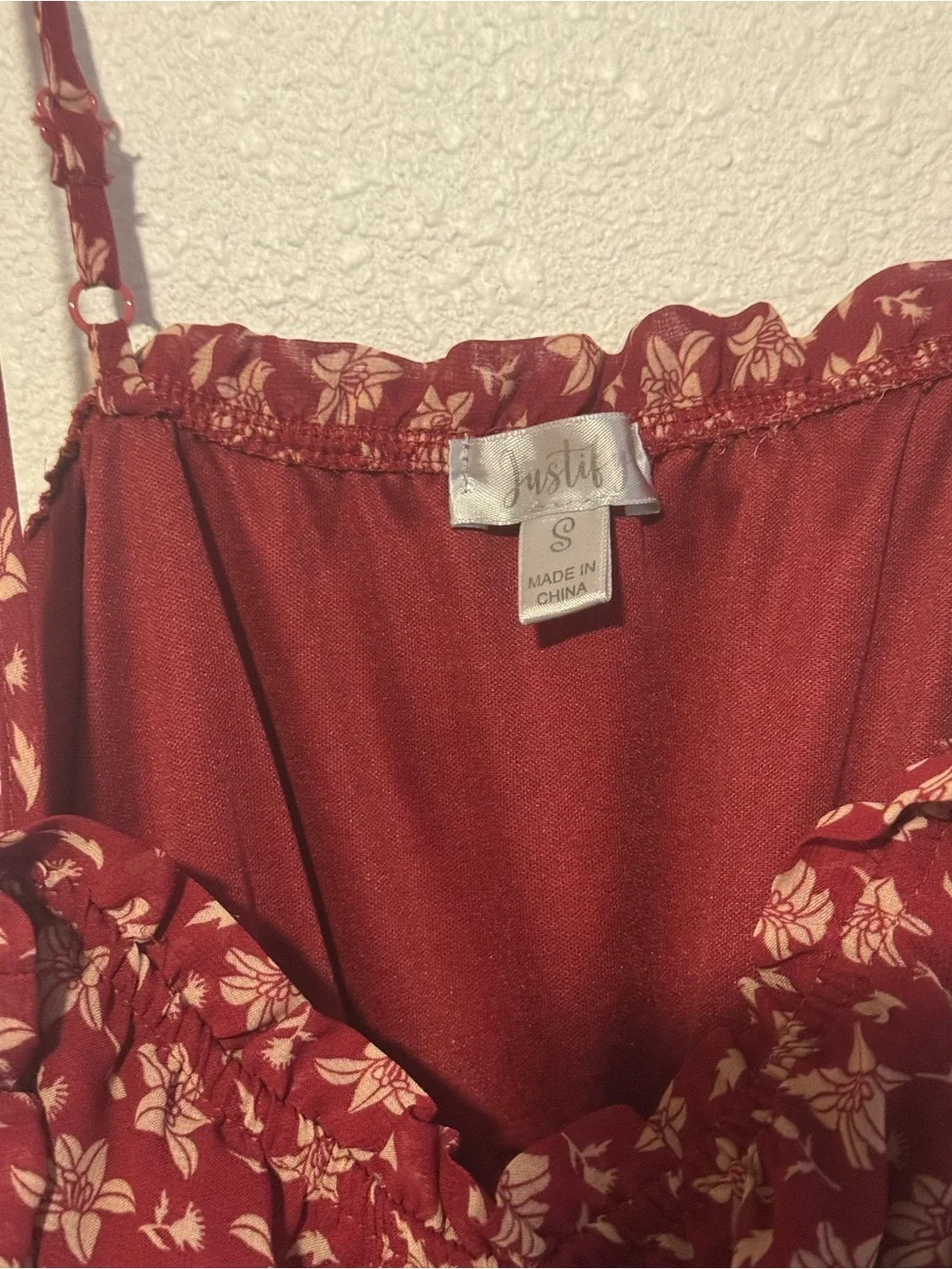 Justify Burgundy Floral Tiered Off-Shoulder Dress